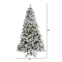 Nearly Natural 5 Foot Flocked Vermont Mixed Pine With 150 Clear Led Lights Pre-Lit Christmas Tree
