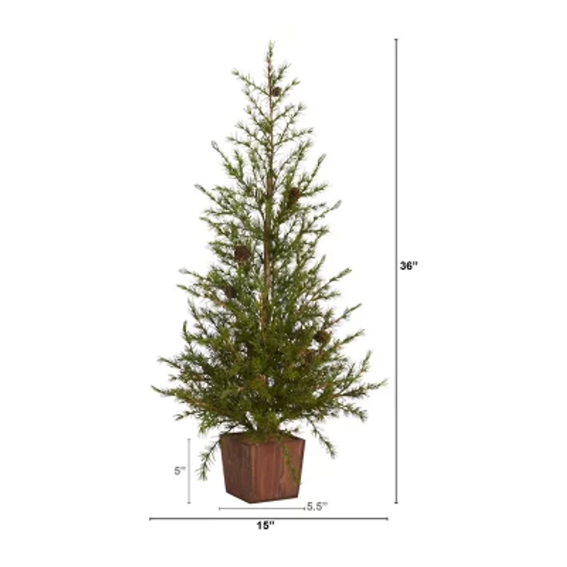 Nearly Natural Natural Look Christmas In Wood Planter With Pine Cones 3 Foot Pine Christmas Tree