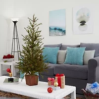 Nearly Natural Natural Look Christmas In Wood Planter With Pine Cones 3 Foot Pine Christmas Tree