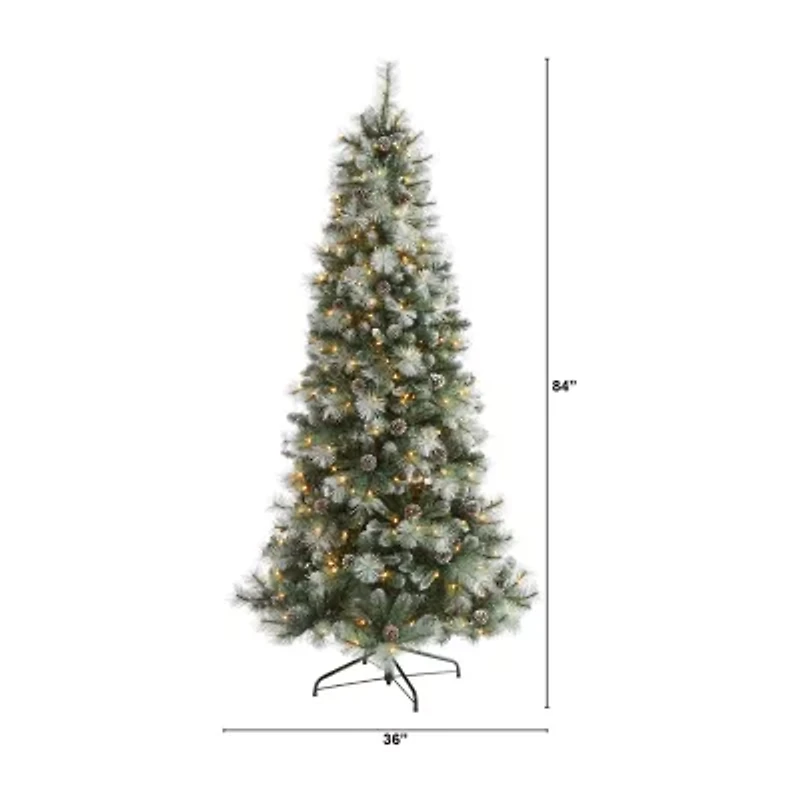 Nearly Natural 7 Foot Pine With Pine Cones And 882 Bendable Branches And 400 Clear Lights Pre-Lit Christmas Tree