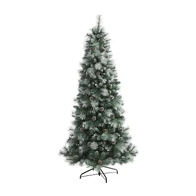 Nearly Natural 7 Foot Pine With Pine Cones And 882 Bendable Branches And 400 Clear Lights Pre-Lit Christmas Tree