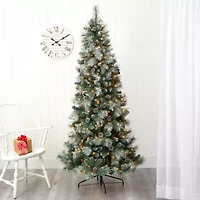 Nearly Natural 7 Foot Pine With Pine Cones And 882 Bendable Branches And 400 Clear Lights Pre-Lit Christmas Tree
