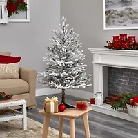 Nearly Natural 3 Foot Flocked Fraser Fir With 481 Bendable Branches And 200 Warm White Lights Pre-Lit Christmas Tree