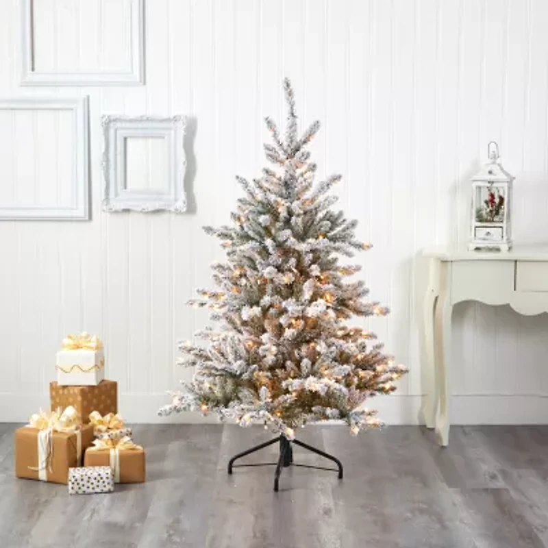 Nearly Natural Foot West Virginia Flocked Spruce With Bendable Branches And Clear Lights Pre-Lit Christmas Tree