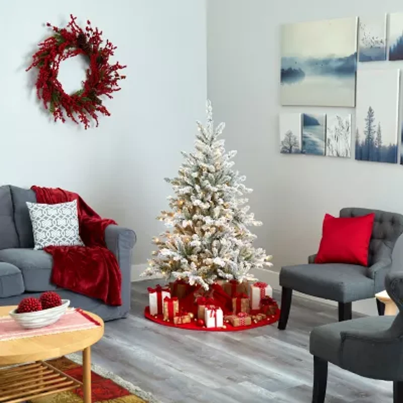 Nearly Natural Foot West Virginia Flocked Spruce With Bendable Branches And Clear Lights Pre-Lit Christmas Tree