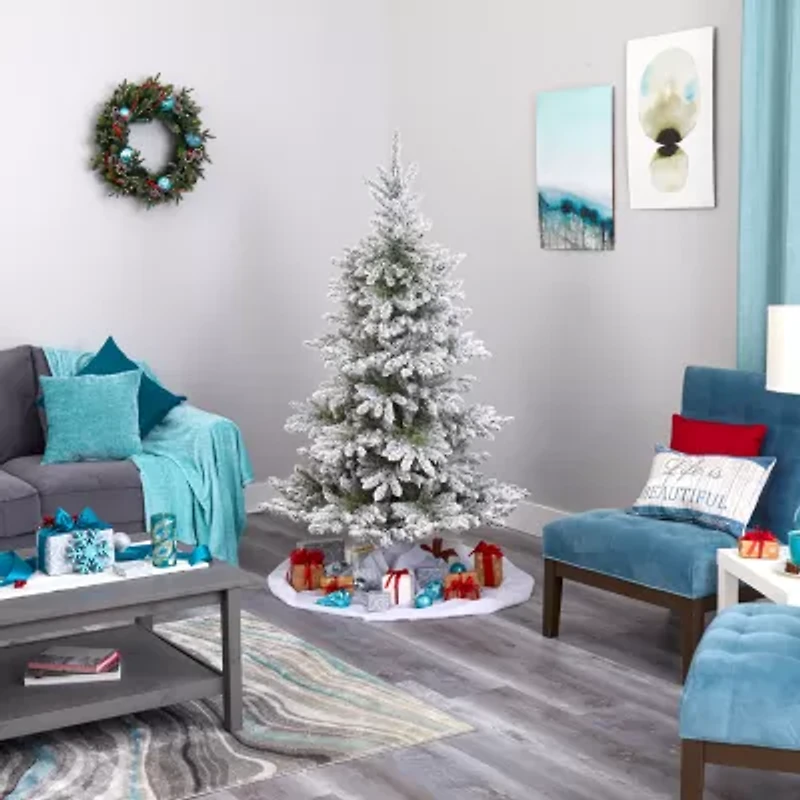 Nearly Natural 6 Foot West Virginia Flocked Spruce With 850 Bendable Branches And 300 Clear Lights Pre-Lit Christmas Tree