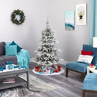 Nearly Natural 6 Foot West Virginia Flocked Spruce With 850 Bendable Branches And 300 Clear Lights Pre-Lit Christmas Tree