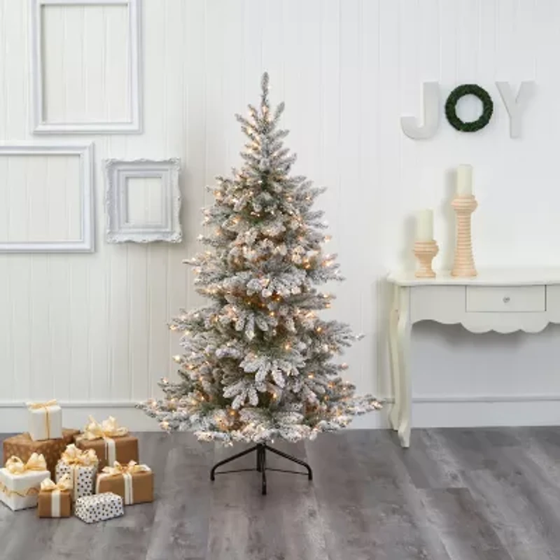 Nearly Natural 6 Foot West Virginia Flocked Spruce With 850 Bendable Branches And 300 Clear Lights Pre-Lit Christmas Tree