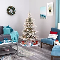 Nearly Natural 6 Foot West Virginia Flocked Spruce With 850 Bendable Branches And 300 Clear Lights Pre-Lit Christmas Tree