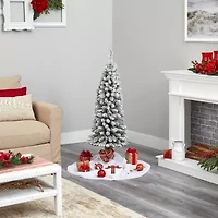 Nearly Natural 4 Foot Flocked Pencil Pine With 216 Bendable Branches And 100 Clear Lights Pre-Lit Christmas Tree