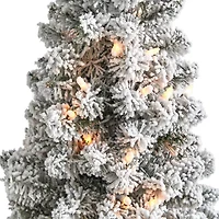 Nearly Natural 4 Foot Flocked Pencil Pine With 216 Bendable Branches And 100 Clear Lights Pre-Lit Christmas Tree