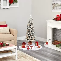 Nearly Natural 4 Foot Flocked Pencil Pine With 216 Bendable Branches And 100 Clear Lights Pre-Lit Christmas Tree