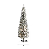 Nearly Natural 6 Foot Pencil Flocked Pine With 438 Bendable Branches And 300 Clear Lights Pre-Lit Christmas Tree