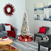 Nearly Natural 6 Foot Pencil Flocked Pine With 438 Bendable Branches And 300 Clear Lights Pre-Lit Christmas Tree