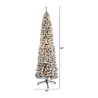 Nearly Natural 7 Foot Flocked Pencil Pine With 574 Bendable Branches And 400 Clear Lights Pre-Lit Christmas Tree