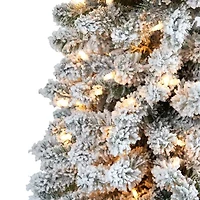 Nearly Natural 7 Foot Flocked Pencil Pine With 574 Bendable Branches And 400 Clear Lights Pre-Lit Christmas Tree
