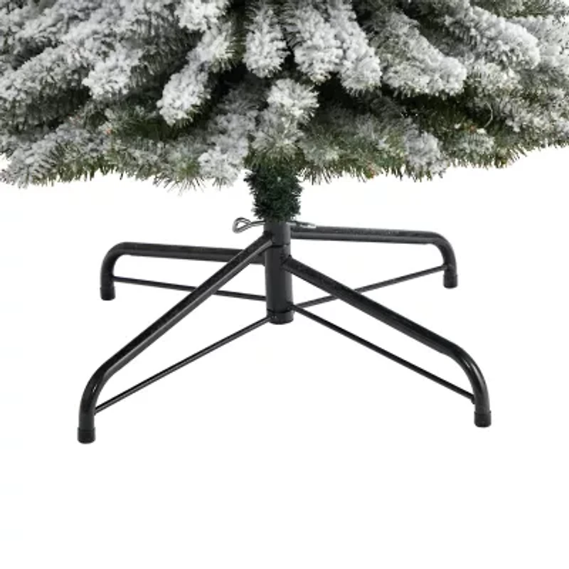 Nearly Natural 8 Foot Flocked Pencil Pine With 646 Bendable Branches And 500 Clear Lights Pre-Lit Christmas Tree