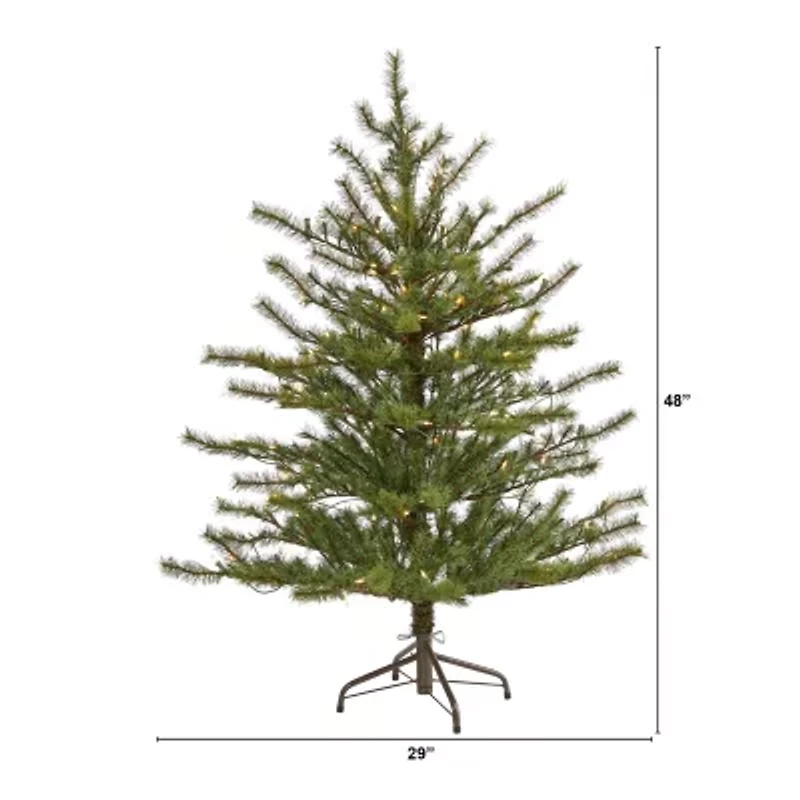 Nearly Natural 4 Foot Mountain Pine With 374 Bendable Branches And 100 Clear Lights Pre-Lit Christmas Tree