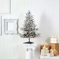 Nearly Natural 3 Foot Manchester Flocked Spruce Pre-Lit Christmas Tree