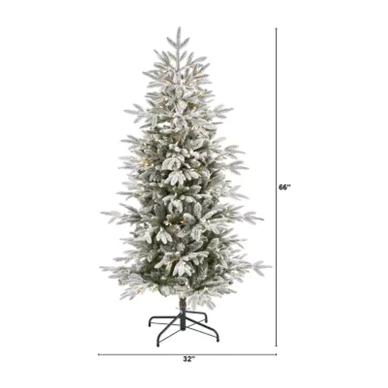 Nearly Natural 5 1/2 Foot Flocked Manchester Spruce With 560 Bendable Branches And 200 Lights Pre-Lit Christmas Tree