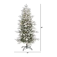 Nearly Natural 5 1/2 Foot Flocked Manchester Spruce With 560 Bendable Branches And 200 Lights Pre-Lit Christmas Tree