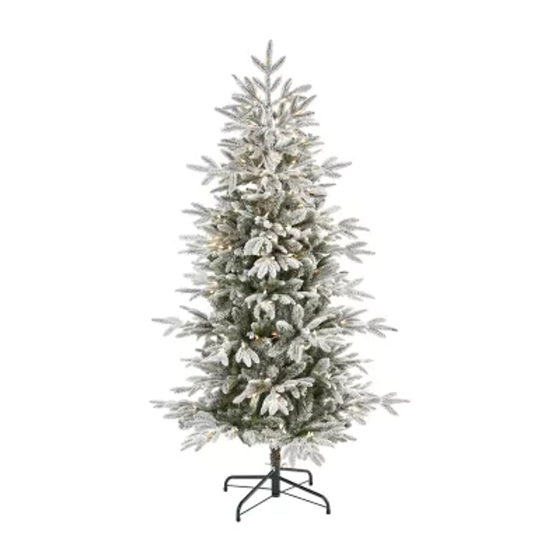 Nearly Natural 5 1/2 Foot Flocked Manchester Spruce With 560 Bendable Branches And 200 Lights Pre-Lit Christmas Tree