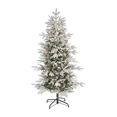 Nearly Natural 5 1/2 Foot Flocked Manchester Spruce With 560 Bendable Branches And 200 Lights Pre-Lit Christmas Tree