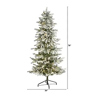 Nearly Natural 6 1/2 Foot Slim Nova Scotia Flocked Spruce With 699 Bendable Branches And 300 Warm White Led Lights Pre-Lit Christmas Tree