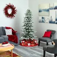 Nearly Natural 6 1/2 Foot Slim Nova Scotia Flocked Spruce With 699 Bendable Branches And 300 Warm White Led Lights Pre-Lit Christmas Tree