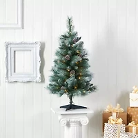 Nearly Natural 3 Foot Pine With Pine Cones And 112 Bendable Branches And 50 Clear Lights Pre-Lit Christmas Tree