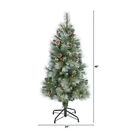 Nearly Natural 4 Foot Frosted Pine With Pine Cones And 228 Bendable Branches And 100 Clear Lights Pre-Lit Christmas Tree