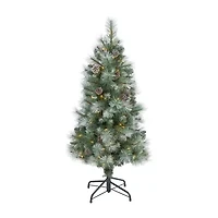 Nearly Natural 4 Foot Frosted Pine With Pine Cones And 228 Bendable Branches And 100 Clear Lights Pre-Lit Christmas Tree