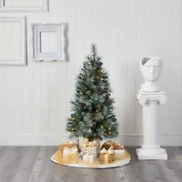 Nearly Natural 4 Foot Frosted Pine With Pine Cones And 228 Bendable Branches And 100 Clear Lights Pre-Lit Christmas Tree