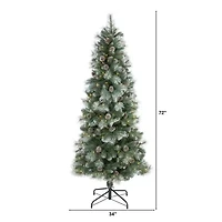 Nearly Natural 6 Foot Frosted Pine With Pine Cones And 588 Bendable Branches And 250 Clear Lights Pre-Lit Christmas Tree