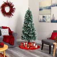 Nearly Natural 6 Foot Frosted Pine With Pine Cones And 588 Bendable Branches And 250 Clear Lights Pre-Lit Christmas Tree