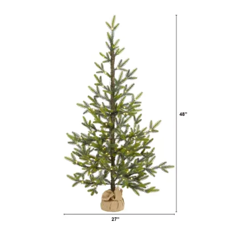Nearly Natural 4 Foot Fir With Burlap Base Pre-Lit Christmas Tree