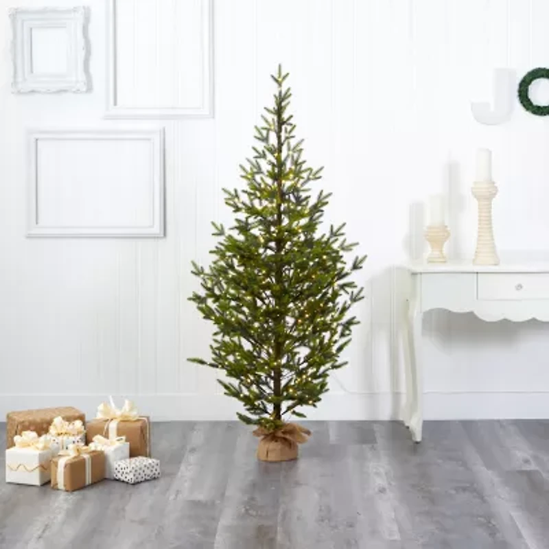 Nearly Natural 6 Foot Fir In Burlap Base With 1243 Bendable Branches And 250 Clear Led Lights Pre-Lit Christmas Tree