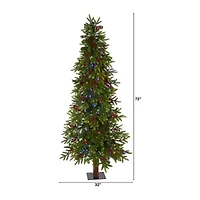 Nearly Natural 6 Foot Fir With Berries And 415 Bendable Branches And 250 Multi-Color (Multifunction) Led Lights Pre-Lit Christmas Tree
