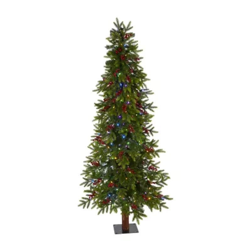 Nearly Natural 6 Foot Fir With Berries And 415 Bendable Branches And 250 Multi-Color (Multifunction) Led Lights Pre-Lit Christmas Tree