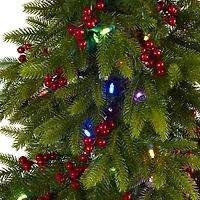 Nearly Natural 6 Foot Fir With Berries And 415 Bendable Branches And 250 Multi-Color (Multifunction) Led Lights Pre-Lit Christmas Tree