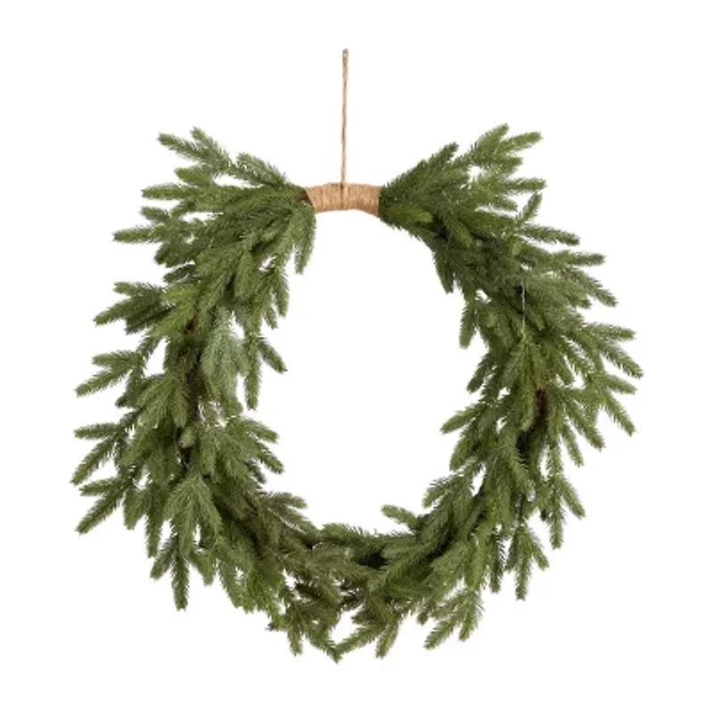 Nearly Natural 24" Holiday Christmas Pre-Lit Cascading Pine Indoor Pre-Lit Christmas Wreath