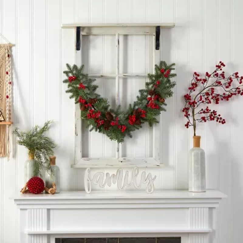 Nearly Natural 40in. Pines; Red Berries And Pinecones Christmas Indoor Garland
