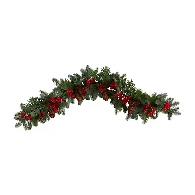 Nearly Natural 40in. Pines; Red Berries And Pinecones Christmas Indoor Garland