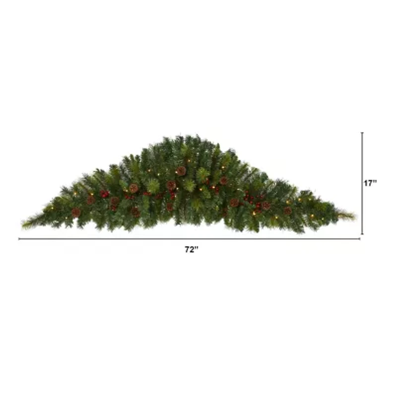 Nearly Natural 6ft. Christmas Swag With 50 Led Lights; Berries And Pine Cones Pre-Lit Swag
