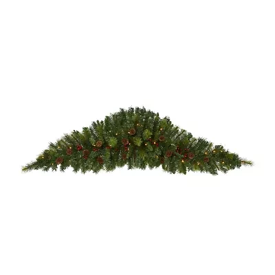 Nearly Natural 6ft. Christmas Swag With 50 Led Lights; Berries And Pine Cones Pre-Lit Swag