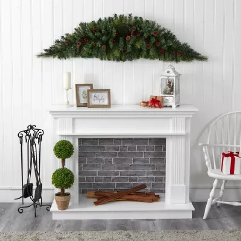 Nearly Natural 6ft. Christmas Swag With 50 Led Lights; Berries And Pine Cones Pre-Lit Swag