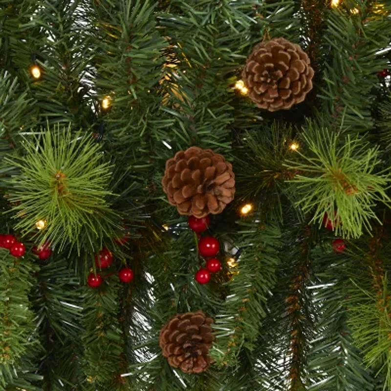Nearly Natural 6ft. Christmas Swag With 50 Led Lights; Berries And Pine Cones Pre-Lit Swag