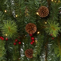 Nearly Natural 6ft. Christmas Swag With 50 Led Lights; Berries And Pine Cones Pre-Lit Swag