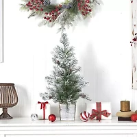 Nearly Natural 2 Foot Frosted Fir With Pinecones In Decorative Planter Pre-Lit Christmas Tree