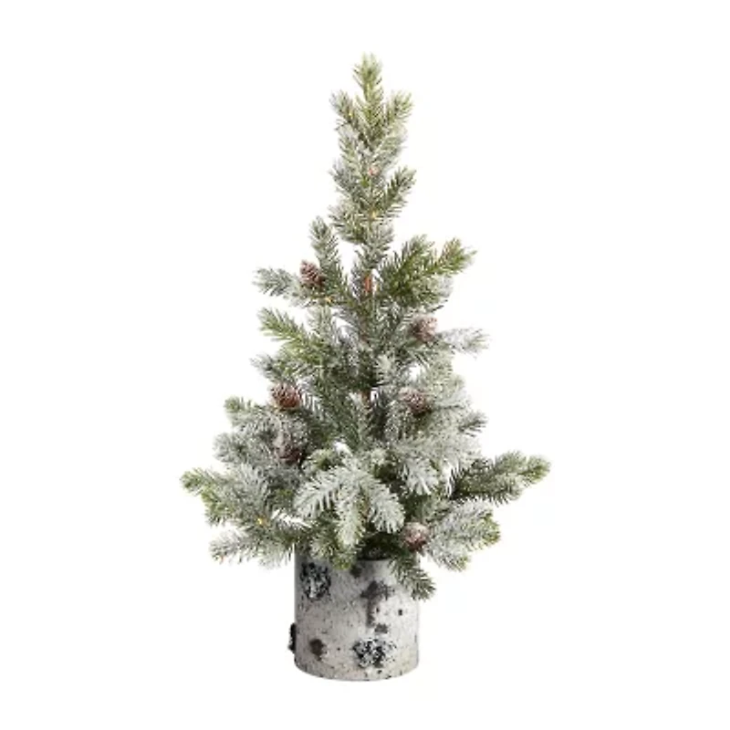 Nearly Natural 2 Foot Spruce In Decorative Birch Bark Planter Pre-Lit Christmas Tree